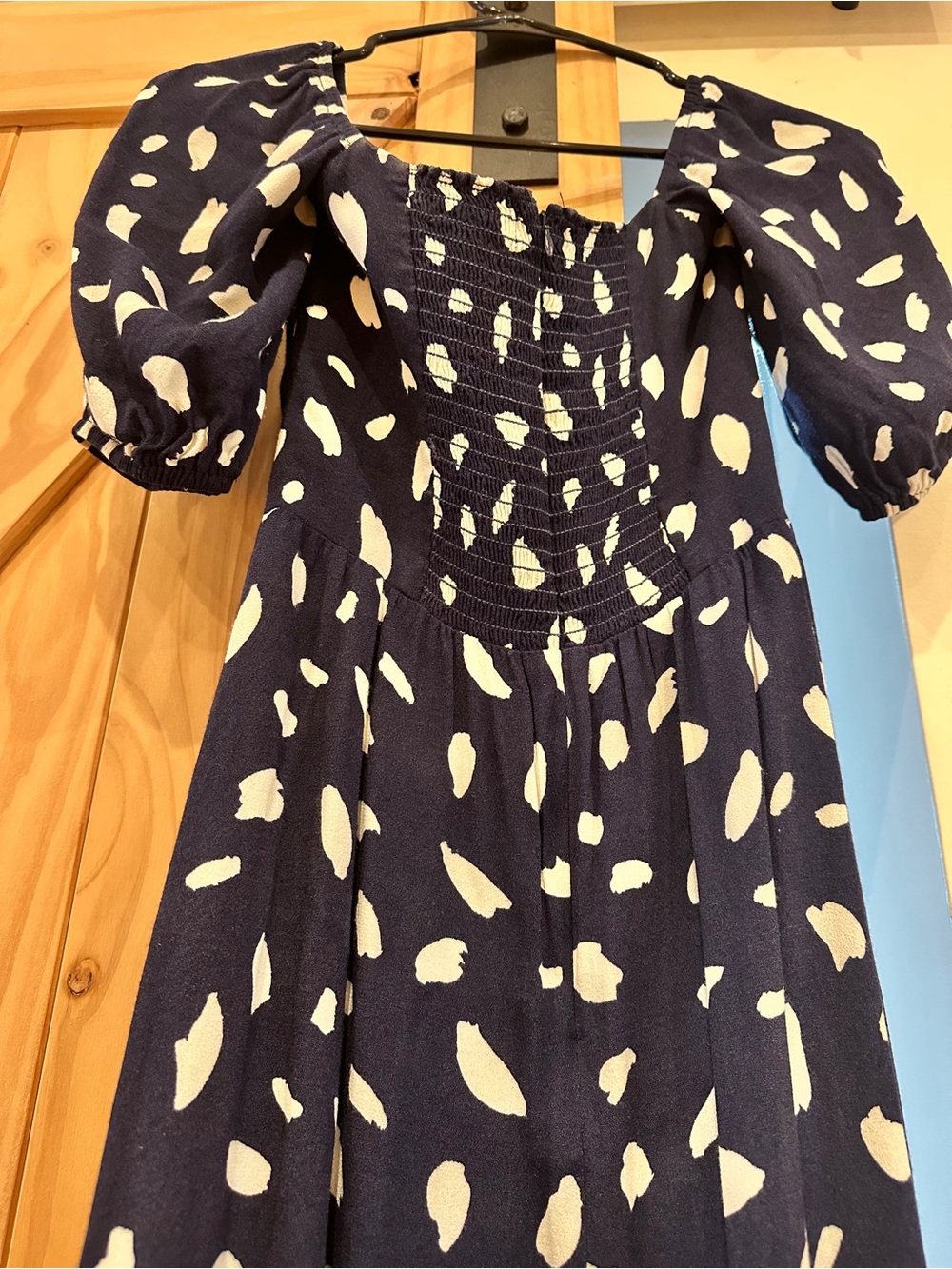 Reformation Zippy Dress Navy White Abstract Print Puff Sleeve Midi Dress Size 4P - Picture 8 of 16